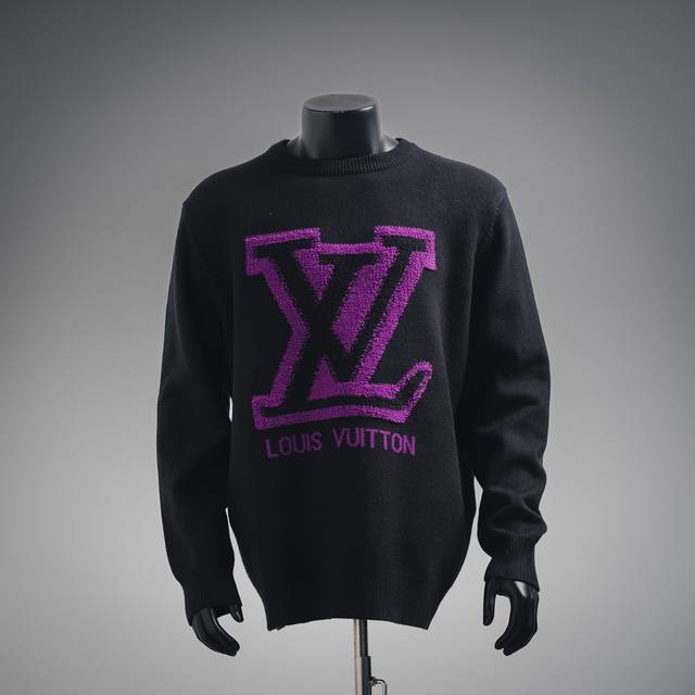 Louis Vuitton路易威登 Lv 24Ss贴布植绒Logo圆领毛衣 Logo提花针织工艺圆领毛衣 高版本 百搭版型 男女同款 颜色：黑色 灰色 码数：X