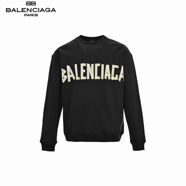 Balenciaga 巴黎世家做旧水洗胶带Logo圆领卫衣 采用订色订染毛圈纯棉卫衣面，420G双股双纱，手感舒适 进口针织针梳棉进行制作，厚度适中，有垂感又有