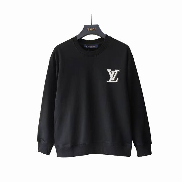 实拍细节图+尺码表 Louis Vuitton 路易威登 23Fw 皮标Logo圆领卫衣 手感非常舒服 春夏最新砖柜同步 Os落肩版型 时尚又个性 超级百搭好看