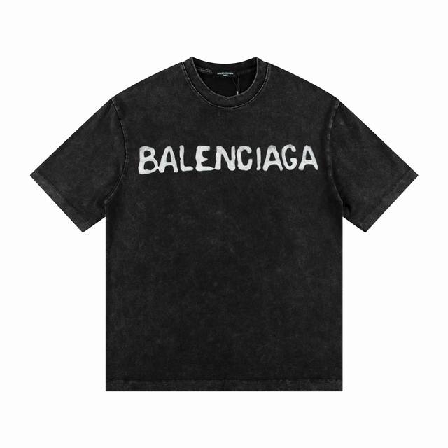 高版本Balenciga巴黎世家 字母印花水洗做旧短袖，Oversize版型，面料采用250克纯棉布料，水洗做旧效果 -衣肩服缝链后接幅采内用包0.8Cm捆条，