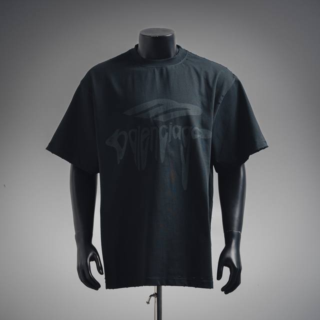 巴黎世家Balenciaga25Ss 3B新款Logo溶解磨破短袖T恤 颜色：黑色 白色 码数：1.2.3.4