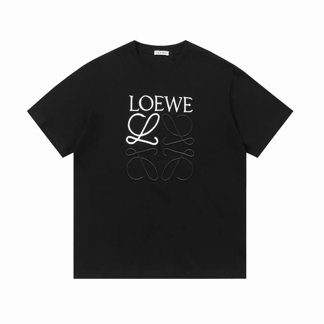 上新 高版本 Loewe 罗意威 黑白Logo刺绣短袖 240克双纱面料32支纯棉，25Ss最新最顶级 专柜款 经典个性简约拼色刺绣小标Logo 圆领短袖，最顶