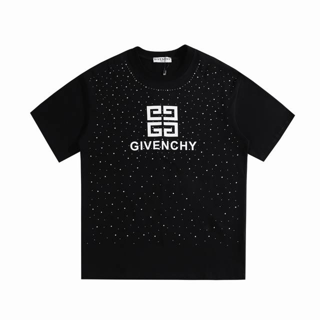 上新 高版本 Givenchy纪梵希Givenchy字母压皮重工高温烫钻短袖 最高版本！定制面料280克双纱！滴胶+高温烫钻！ 辅料：开模原版过鉴定领标 %真丝