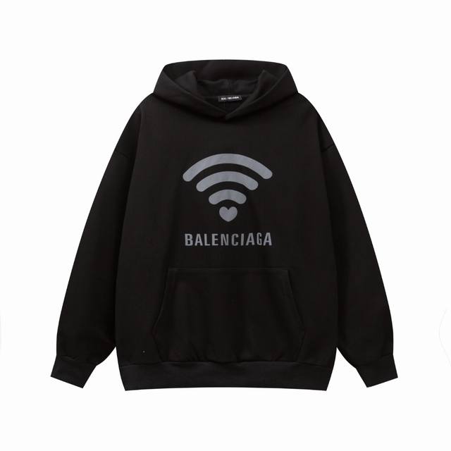 上新 Balsenciaga 巴黎世家2024Fw新款Wifi印花情侣休闲连帽卫衣 最高版本！400克重毛圈面料！Wifi发泡印花！ 辅料：开模原版过鉴定领标1