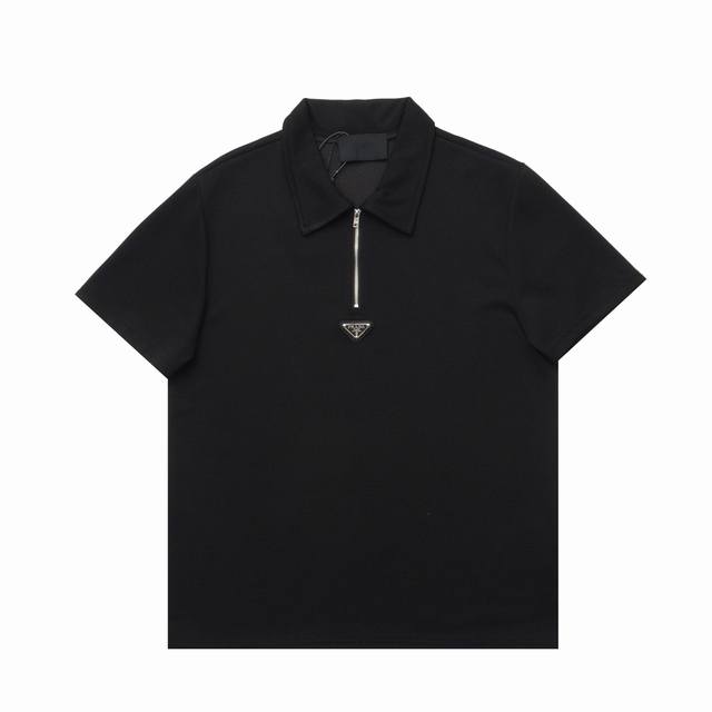 专柜1:1版本 顶级复刻] 品名: Prada 普拉达翻领拉链三角标华夫格Polo衫短袖 款号: 68089 颜色: 黑色 白色 尺码：S-L 面料：采用360