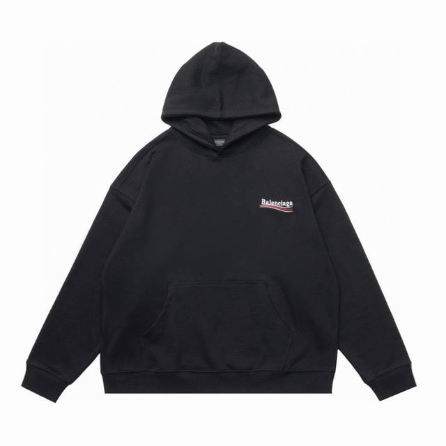 顶级复刻版本] 品名: Balenciaga巴黎世家 经典款可乐波浪刺绣连帽卫衣帽衫 款号：63322 尺码：Xs-L 颜色：黑色 面料: 450克定制双纱高密