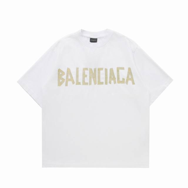 顶级复刻版本] 品名: Balenciaga 巴黎世家 经典款重工黄色胶带拉浆做旧破洞圆领短袖T恤 款号：36801 尺码：Xs-L 颜色：黑色 白色 面料: