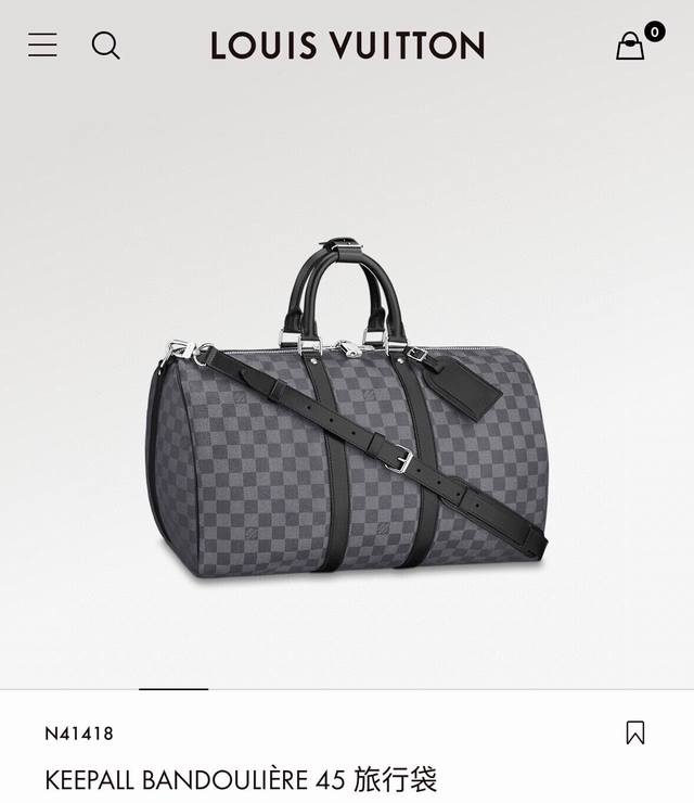 Louis Vuitton Keepall Bandouliere 45旅行袋 M41418 路易威登Lv 专柜最新经典款黑色棋盘格旅行包，黑格旅行袋，顶级品质