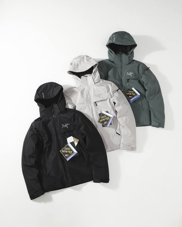 新增大码 2Xl 可穿到220斤 高版本带口袋可拆卸眼镜布 Arcteryx Macai系列 Jacket Gore-Tex Logo徽标防水保暖连帽滑雪羽绒服