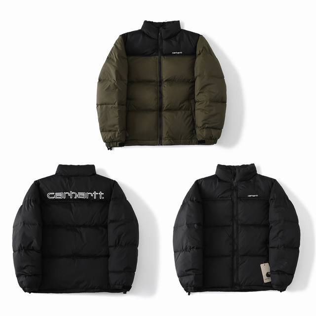 顶级复刻 Carhartt Wip卡哈特简约拼色拼接立领羽绒服 冬季男款 80灰鸭绒 顶级缝合工艺 一件过冬毫无压力. Ykk金属拉链，后背Logo刺绣，内里金