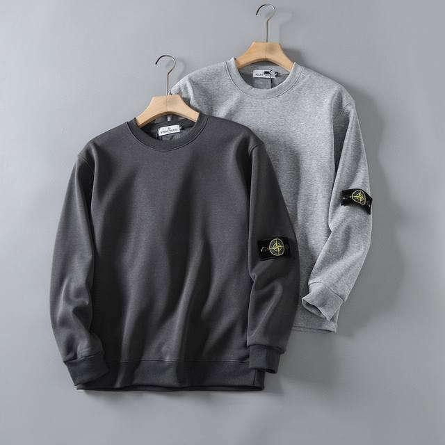 品控款 #Stone Island 石头岛 Ss25经典徽章内搭加绒加厚银狐绒圆领卫衣情侣款 380克新疆长绒棉纯棉面料32支棉纱精仿内里复合银狐绒上身效果非常