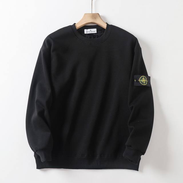 加绒高品质 #Stone Island 石头岛 Ss25经典徽章内搭加绒加厚银狐绒圆领卫衣情侣款 380克新疆长绒棉纯棉面料32支棉纱精仿内里复合银狐绒上身效果