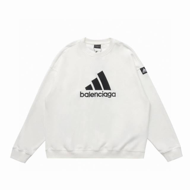 顶级复刻版本 缺S 其他的足 Balenciaga 巴黎世家阿迪达斯 Adidas联名经典款Logo刺绣圆领卫衣 面料: 重磅450克定制高密度大毛圈水洗棉，随