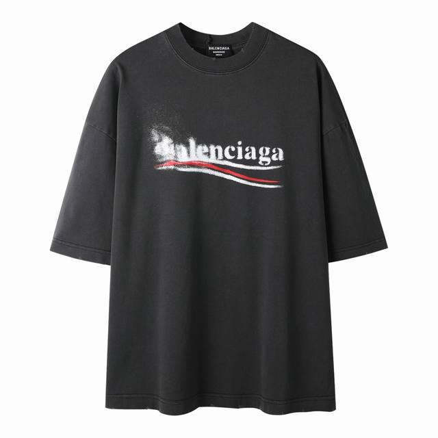 爆款推荐 Balenciaga巴黎世家2025新款模糊可乐短袖T恤 原版面料高版本高品质 网红明星同款 阿苏特洗水磨破海浪清新活力的感觉 水洗后250G克重适中