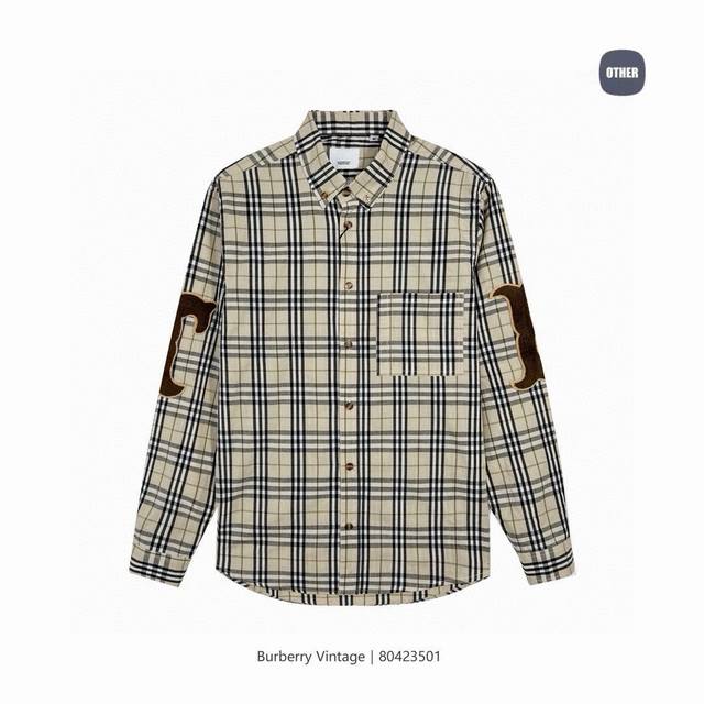 Burberry字母格纹棉府绸衬衫 客供原版 %纯棉 原单品质 客供原版定制纽扣 前胸拼布口袋 两侧袖臂饰有毛巾布面料贴花 经典元素里加上新颖吸睛的毛巾布大字母