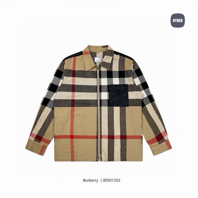 独家版本 巴宝莉格子毛呢外套Burberry 巴宝莉格纹羊毛混纺拉链前襟衬衫外套 原版一致纯棉羊毛面料含量羊毛82% 棉18% 正品级 拼接用的澳洲进口斜纹小牛