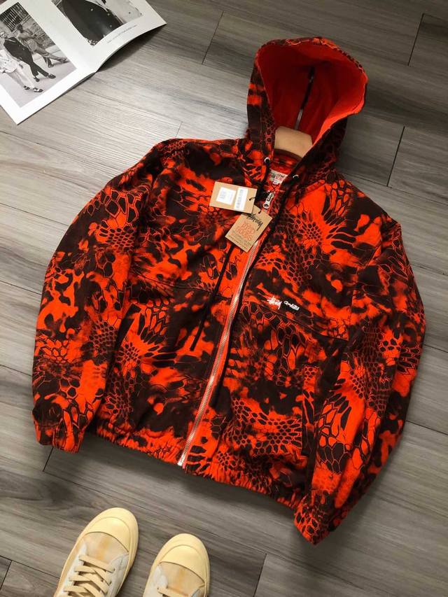 顶级版本！ 年后可售后 Stussy Ss24 Work Jacket Kryptek Camo 斯图西 蟒纹满印 字母Logo刺绣男女款开衫连帽卫衣. 颜色：