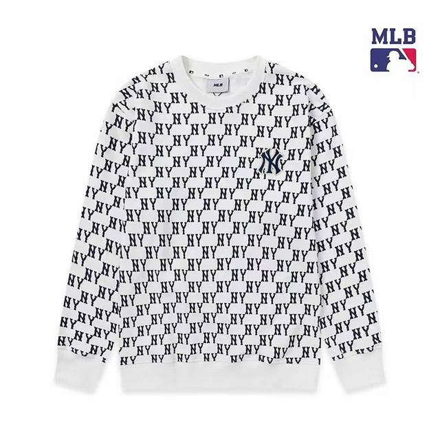 高端品质 Mlb Ny洋基队2024最新秋冬新款 老花满印款 男女同款情侣后背刺绣Ny大标圆领套头卫衣，Mlb新款满印老花卫衣，面料采用380克纯棉毛圈，上身亲