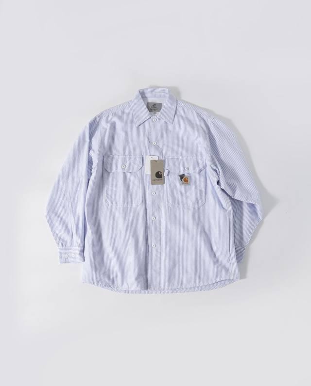 Carhartt×Invincible联名口袋衬衫 定织50S高密纯棉竖条面料 成衣水洗 上身垂感十足 万针成衣绣花 五金辅料全部开模定做 细节完美！单色入 宽