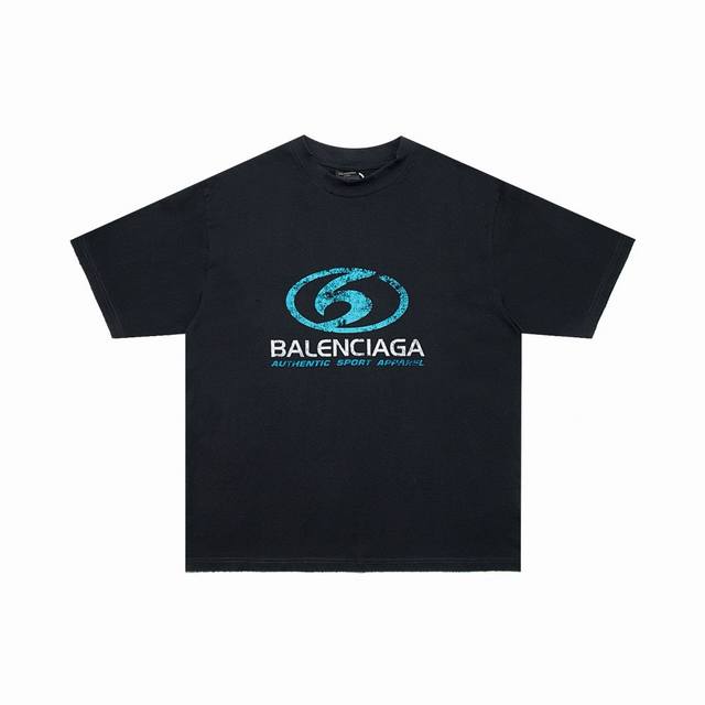 Balenci*Ga 巴黎.2024新款.新款Logo直裂印花成衣磨烂做旧短袖T恤，砖柜同步.第一时间正品研制，欢印对比！面料采用巴黎Zp定织定染全棉双纱。克重