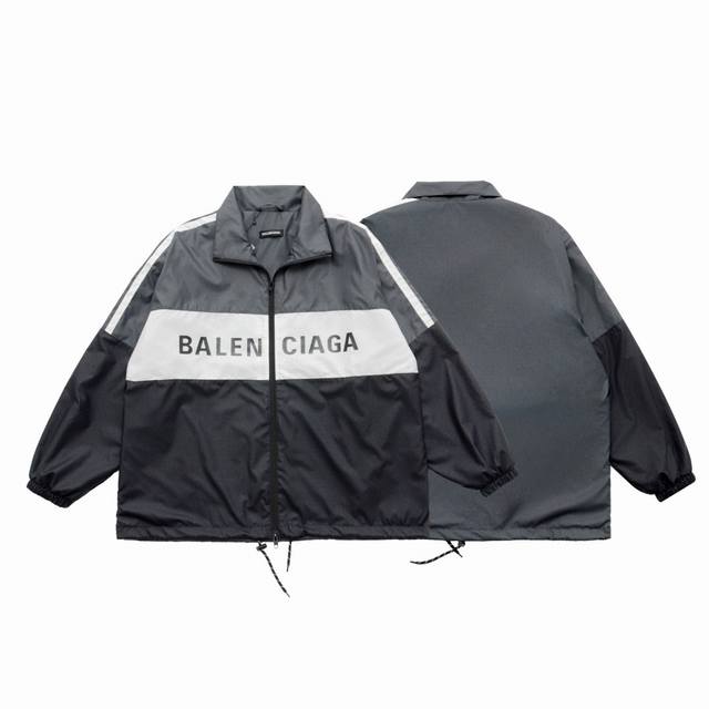 顶级复刻版本 Balenciaga 巴黎世家Blcg经典初代灰拼接标语防晒衣冲锋衣外套 款号：9807 面料: 定制防风牛津面料 全套新款巴黎世家辅料 开模定制