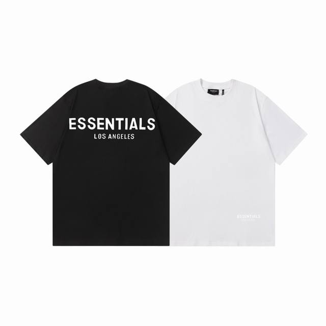 Fear Of God Fog Essential 复线经典洛杉矶限定款后背双排反光字母 Logo 印花情侣圆领短袖T恤 Color：黑色 白色 Size：S