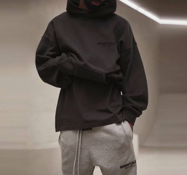 Fog Fear Of God Essentials复线第八季植绒字母重磅毛圈高街连帽卫衣 情侣款 顶级复刻，原黑袋包装，不惧Battle，实力口碑硬货，Zp开