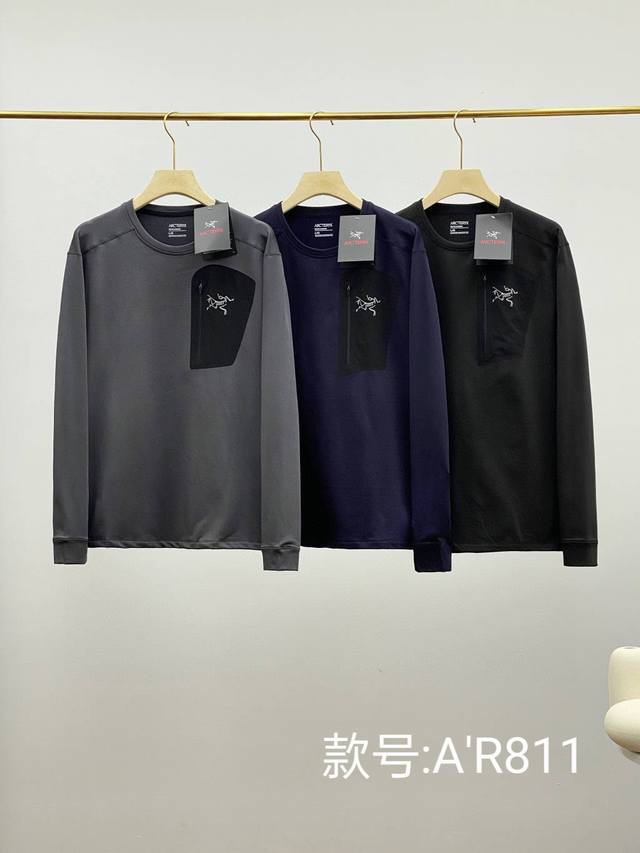 Arc‘Teryx 始祖鸟男士抓绒衫长袖T恤 加薄绒 圆领打底衫 款号:A'r85811 人体美学元素设计！ 时尚，科技，立体剪裁设计于一身！ 带工老渠道货！砖