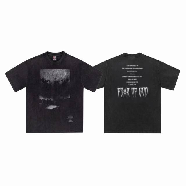 Fear Of God Fog 主线 Amiri Union 联名款三神审判洗水做旧复古印花情侣圆领短袖T恤 Color：洗水黑 Size：S M L Xl N