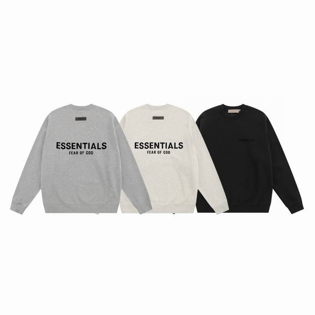 Fear Of God Fog Essentials 复线第八季经典前后植绒字母 Logo 印花情侣加绒圆领卫衣-代购品质 Color：黑色 浅灰 深灰 Siz