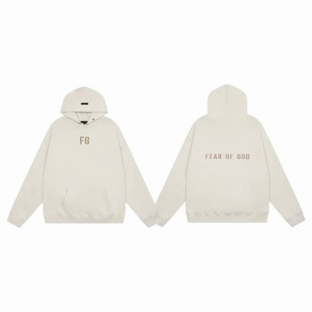 Fear Of God Fog Essentials 复线经典富贵 Fg 植绒字母 Logo 印花情侣加绒连帽卫衣-代购品质 Color：水泥灰 Size： S