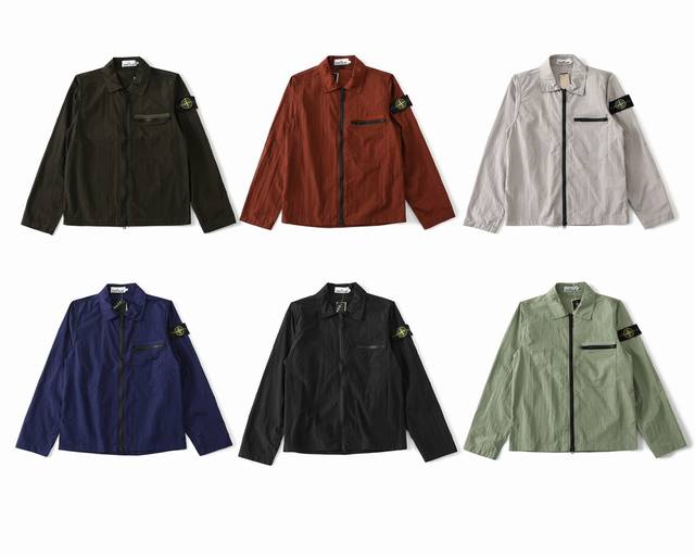 顶级版本 Stone Island石头岛 Ss24新款六色 Nylon Metal 金属尼龙纯色翻领单口袋袖章徽标Logo工装复古休闲情侣长袖拉链翻领夹克外套