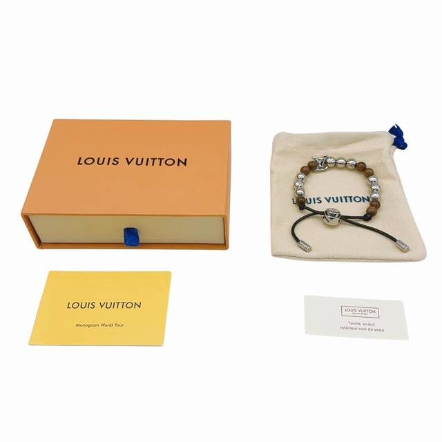 Louis Vuitton Surfin'beads串珠设计-黄铜-手链-男款-银色！Lv Surfin' Beads 手镯-编码：M1588A当季新款-官网专