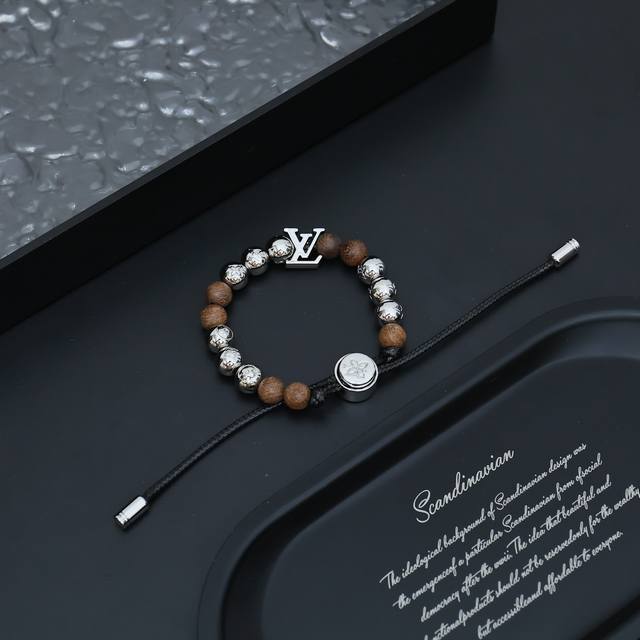 Louis Vuitton Surfin'beads串珠设计-黄铜-手链-男款-银色！Lv Surfin' Beads 手镯-编码：M1588A当季新款-官网专