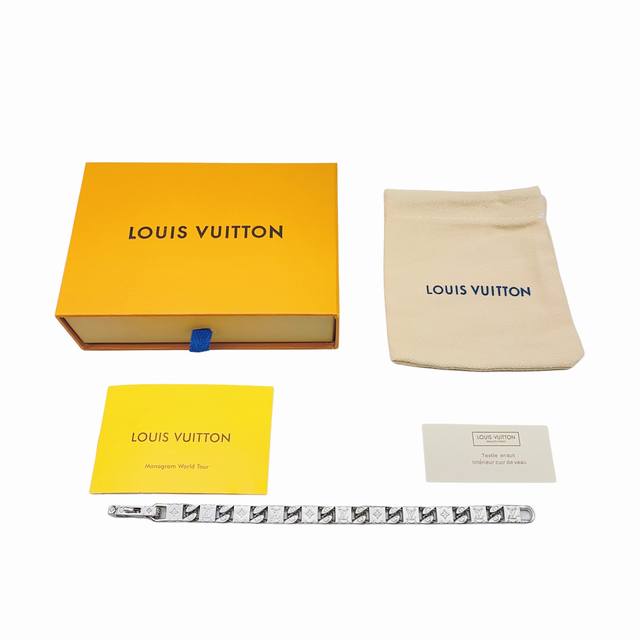 Louis Vuitton路易威登 Monogram Tied Up时尚 手链 男款银色古巴链，Monogram Tied U 手链-编码：M0921M-官网在