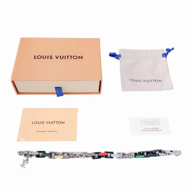 白底图 Lv竹节彩钻珐琅手链！ 新品Louis Vuitton Lv Paradise Chain Bracelet手链手环-男款银色！Paradise Cha