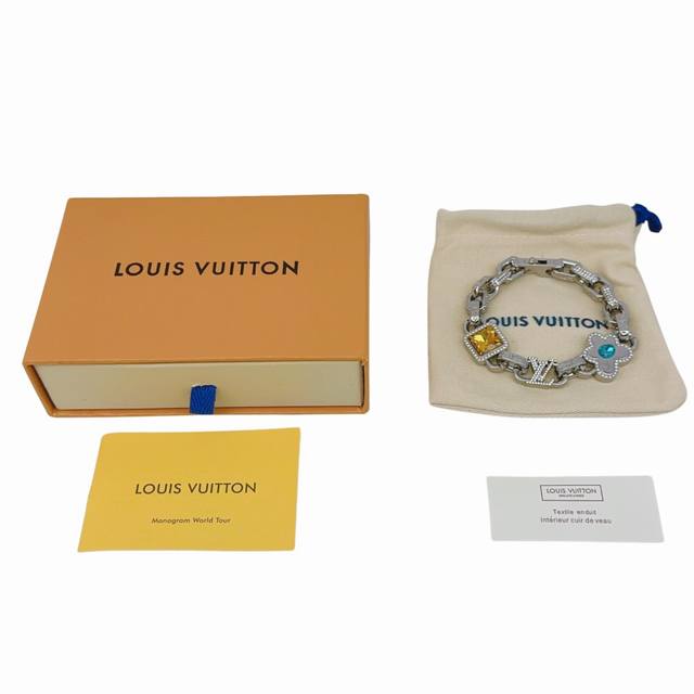 Louis Vuitton 镶嵌设计-钛钢-锆石-项链-王鹤棣同款-银色-Paradise Stone 手链链-编码：M01870-官网在售价 P36,15Rm