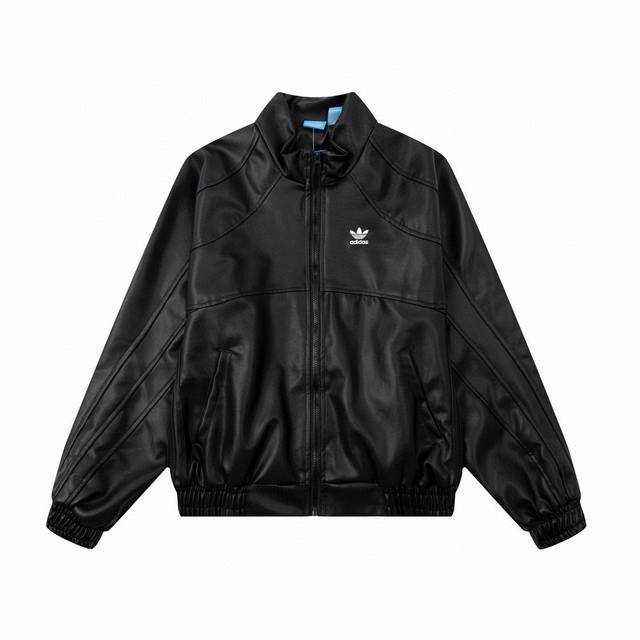 顶级天花板 Adidas Originals 阿迪达斯 Faux L Jacket 三叶草 小标Logo刺绣男女款拉链立领Pu皮衣夹克外套 大货备足有量来谈纯纯