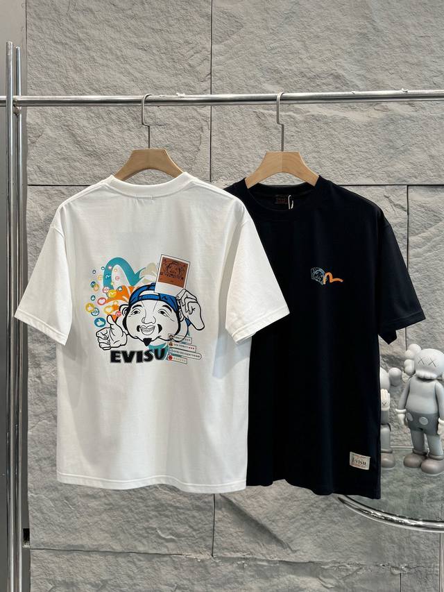 Dt 福神 带Nfc芯片识别高版本 Evisu 福神2025夏季新款印花休闲宽松情侣款 短袖T恤Dt869 细节:版本一比一复刻，吊牌 领标 水洗 包装袋。水洗