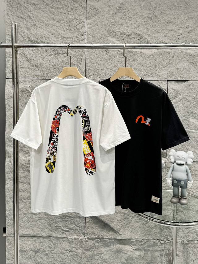 Dt 福神 带Nfc芯片识别高版本 Evisu 福神202，了夏季新款大M印花休闲宽松情侣款 短袖T恤Dt854 细节:版本一比一复刻，吊牌 领标 水洗 包装袋