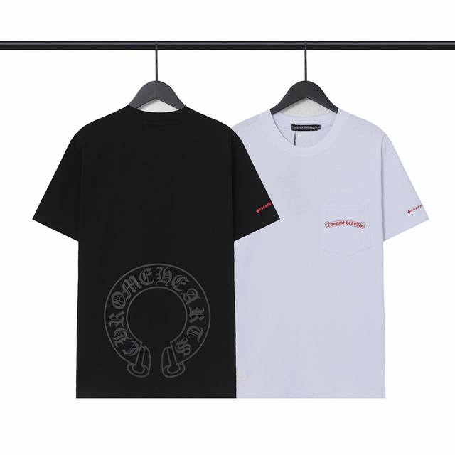 上新8351 美国 Chrome Hearts 克罗心 黑白经典款短袖T恤采用定制面料丶1比1配色罗纹丶环保印花。无味色彩鲜艳丶270克高克重纯棉面料，细节更佳