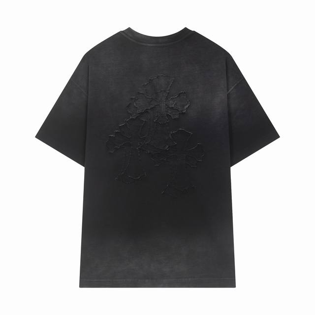 高品质 Chrome Hearts 克罗心 2025春夏最新基础短袖T恤，重工贴布绣花 潮流感十足定染纯棉面料320克，Os版型，颜色:黑 玫红 码数 S M