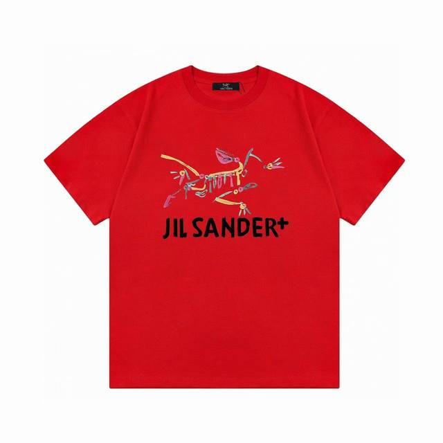 Arc Teryx 联名 Jil Sander 限定系列 2025新款 彩绘涂鸦字母Logo 男女同款 短袖T 定制280克100％双纱纯棉面料 定染32支双股