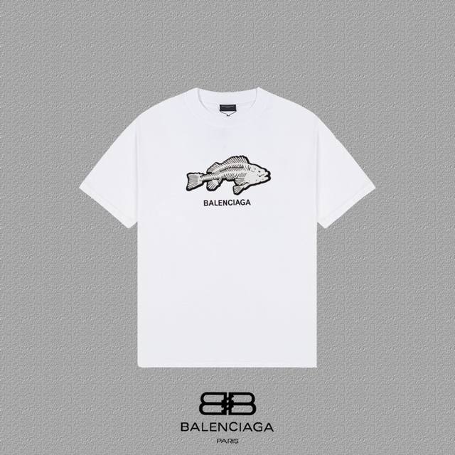 Balenciaga 巴黎世家 骷髅鱼厚板＋植绒字母印花短袖T恤 定织定染280G精梳棉面料 螺纹零色差 细节完美 区别市面通货版本 欢迎对比 男女同款 上图必