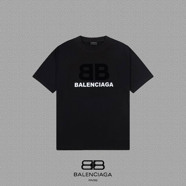 Balenciaga 巴黎世家 巴黎Bb植绒字母印花短袖T恤 定织定染280克精梳棉重磅面料 螺纹零色差 细节完美 区别市面通货版本 欢迎对比 男女同款 上图必