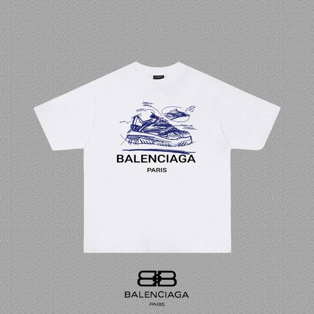 Balenciaga 巴黎世家 巴黎字母印花短袖T恤 定织定染280克精梳棉重磅面料 螺纹零色差 细节完美 区别市面通货版本 欢迎对比 男女同款 上图必卖款 颜