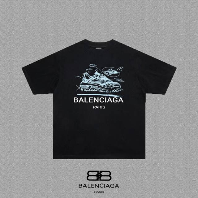 Balenciaga 巴黎世家 巴黎字母印花短袖T恤 定织定染280克精梳棉重磅面料 螺纹零色差 细节完美 区别市面通货版本 欢迎对比 男女同款 上图必卖款 颜