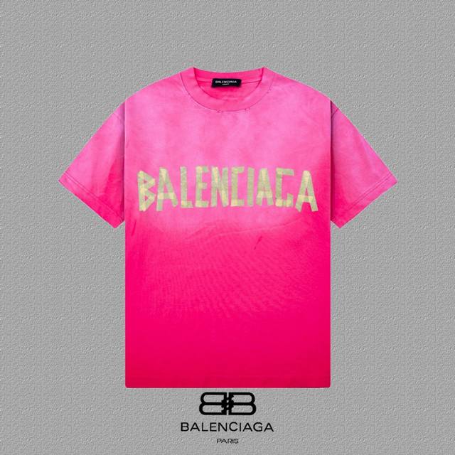 Balenciaga 巴黎世家] 2025Fw短袖T恤 高端26S双纱300克面料 洗水喷马骝做旧磨破工艺 颜色：洗水黑 玫红色 尺码：S M L Xl