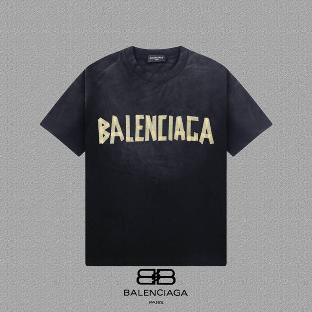 Balenciaga 巴黎世家] 2025Fw短袖T恤 高端26S双纱300克面料 洗水喷马骝做旧磨破工艺 颜色：洗水黑 玫红色 尺码：S M L Xl