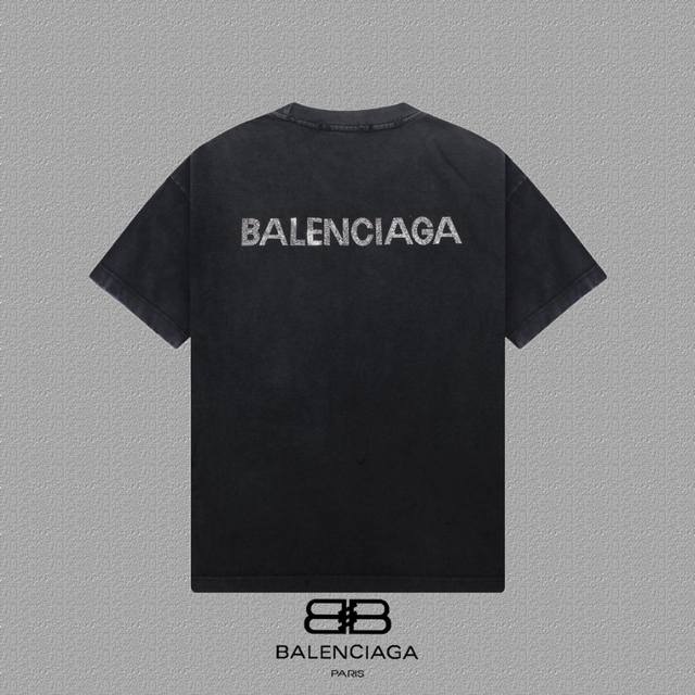 Balenciaga 巴黎世家] 2025Fw短袖T恤 高端26S双纱300克面料 洗水做旧磨破工艺 颜色：洗水黑 尺码：S M L Xl